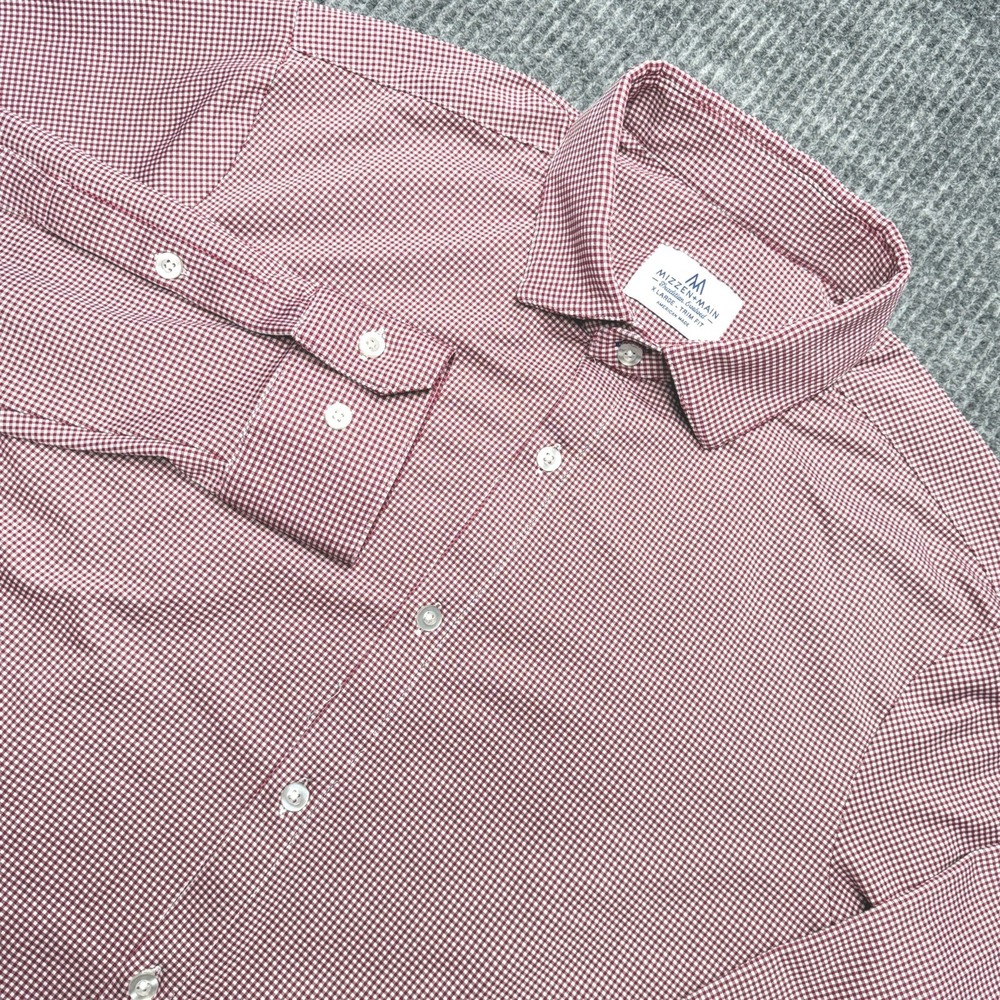 Mizzen+Main Shirt Mens XL Trim Fit Red Gingham Non-Iron Performance Stretch